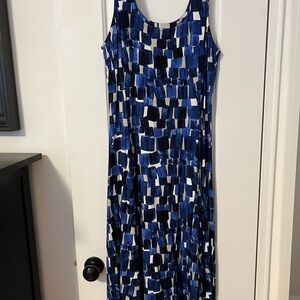 NIC+ZOE Blue and Black Geometric Mid- Calf Dress